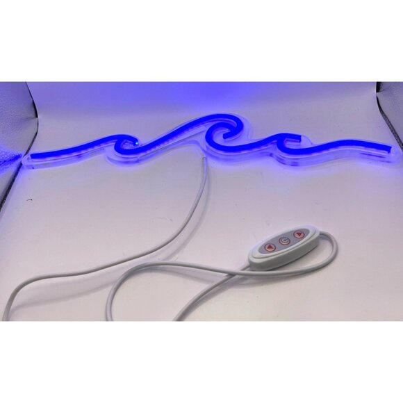 Blue LED Neon Wave Sign Light USB Powered Acrylic Backing 74c - Picture 2 of 5